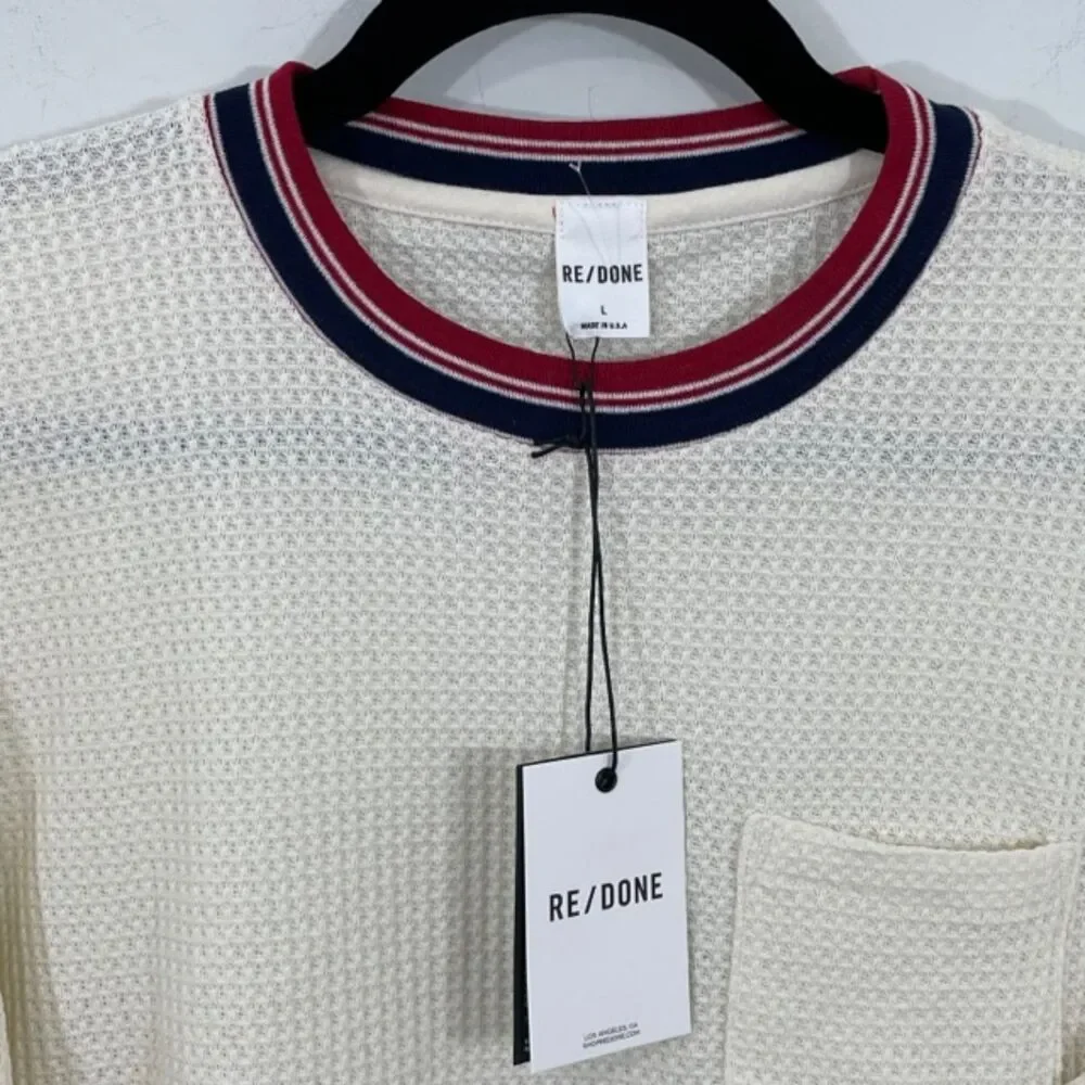 NWT RE/DONE Long Sleeve‎ Thermal Pocket Tee in Vintage White Size LARGE REDONE